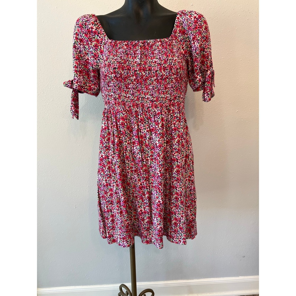 American Eagle Women's Sz S Smocked Floral Dress puffed sleeves Boho cottagecore